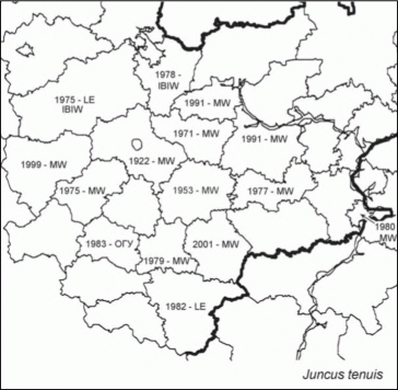 Расселение Juncus tenuis в Средней России